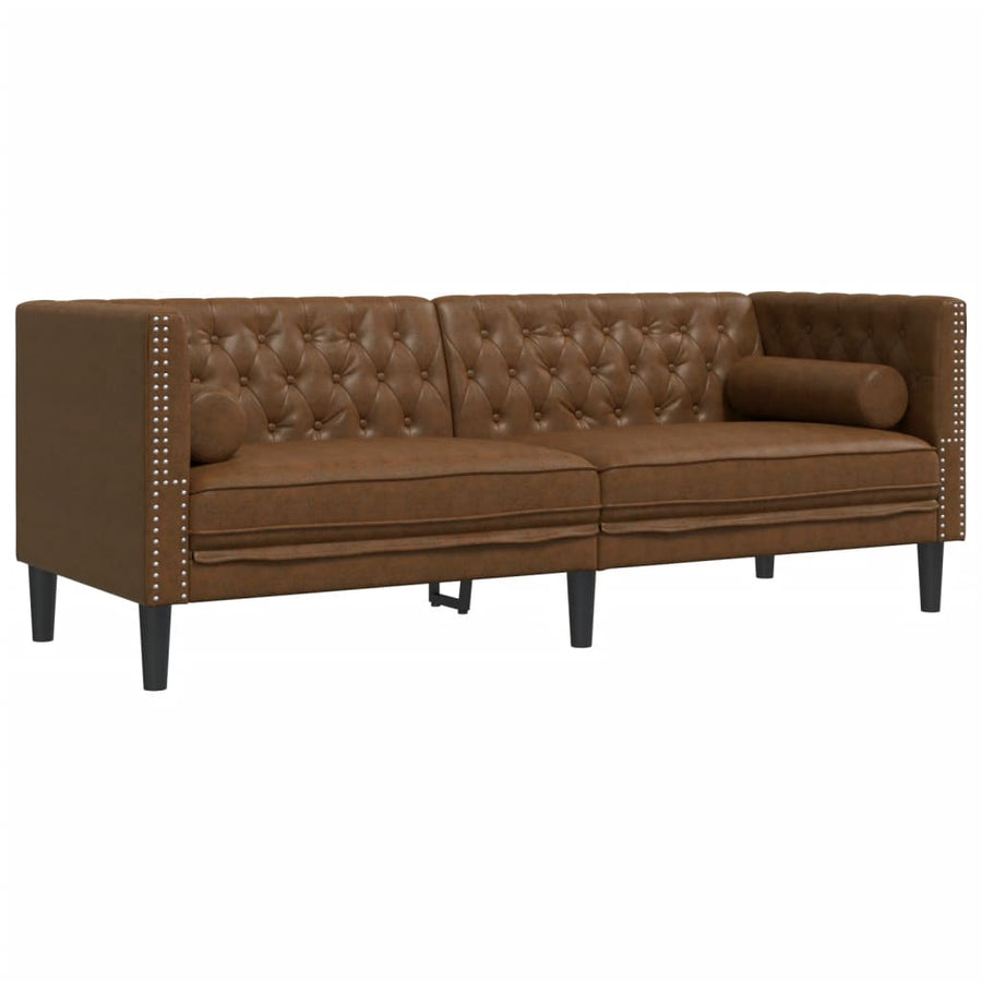 2-Delige Loungeset Chesterfield Met Bolsters Kunstsuède Bruin