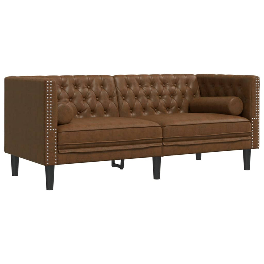 2-Delige Loungeset Chesterfield Met Bolsters Kunstsuède Bruin