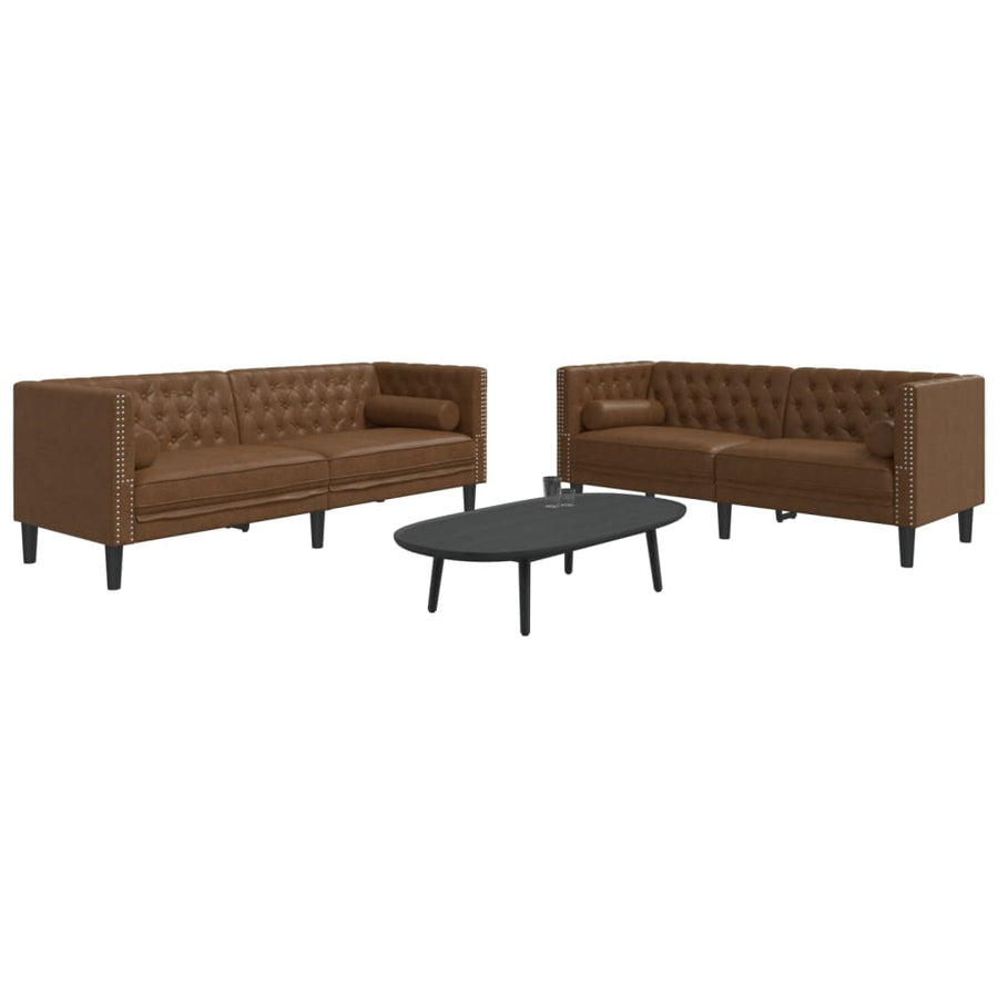 2-Delige Loungeset Chesterfield Met Bolsters Kunstsuède Bruin