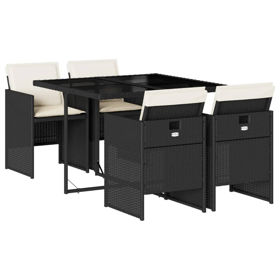 5-delige Tuinset met kussens poly rattan zwart