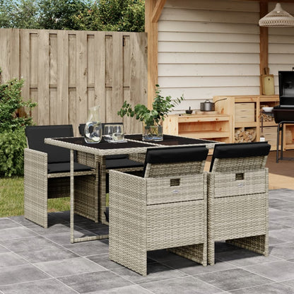 -Delige Tuinset Met Kussens Poly Rattan Lichtgrijs Glas 5
