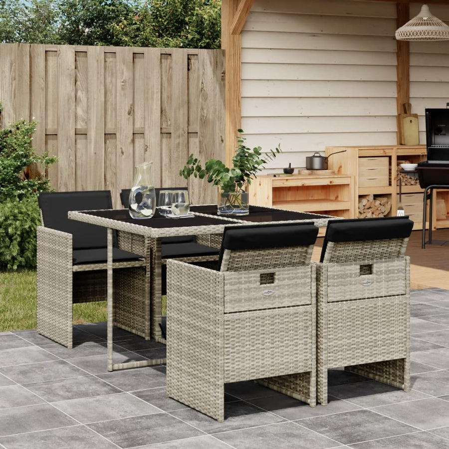 -Delige Tuinset Met Kussens Poly Rattan Lichtgrijs Glas 5