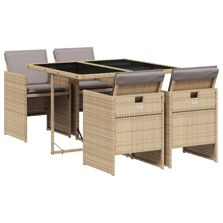 -Delige Tuinset Met Kussens Poly Rattan 5 Gemengd beige Glas