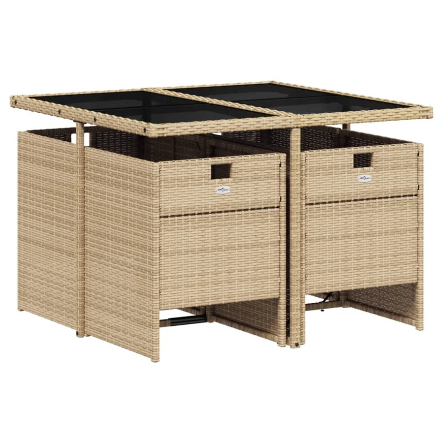 -Delige Tuinset Met Kussens Poly Rattan 5 Gemengd beige Glas