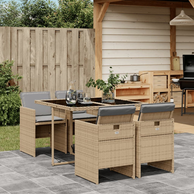 -Delige Tuinset Met Kussens Poly Rattan 5 Gemengd beige Glas