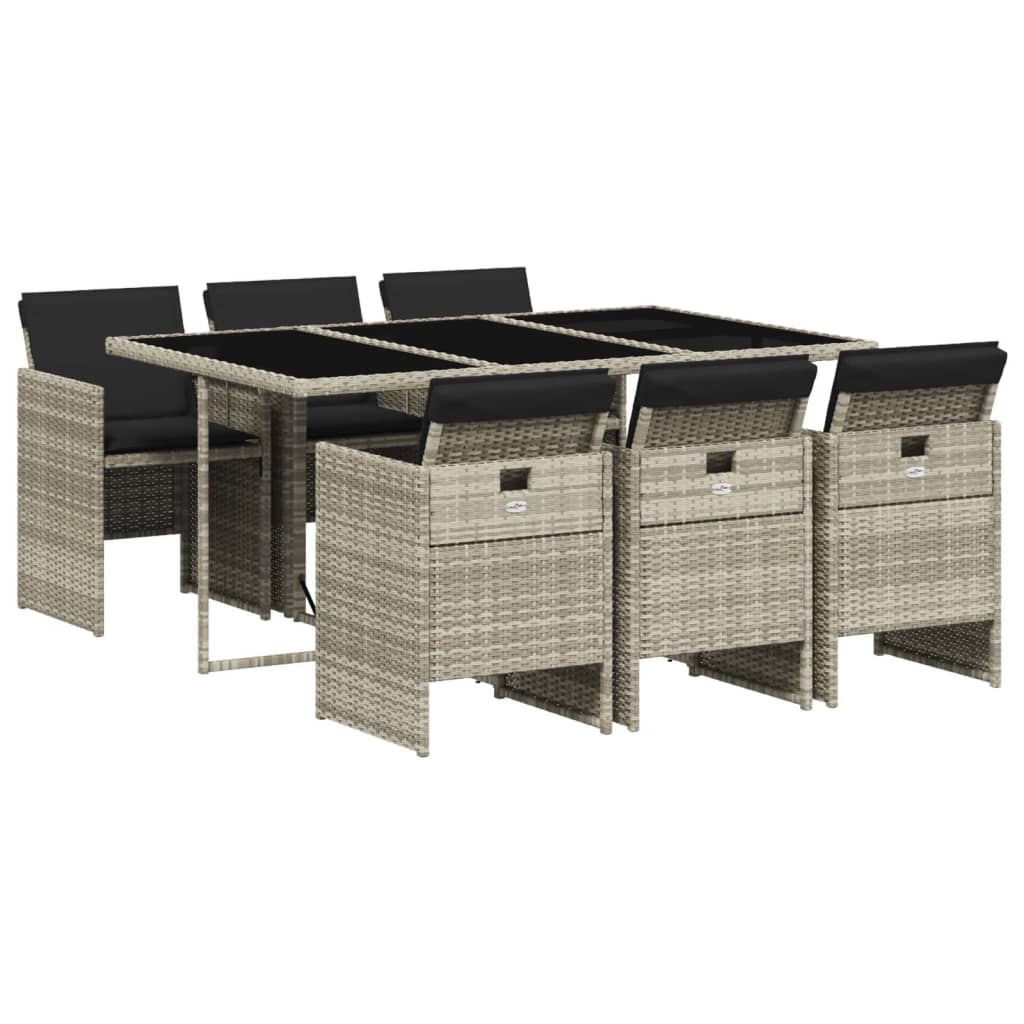 -Delige Tuinset Met Kussens Poly Rattan Grijs Lichtgrijs Glas 7