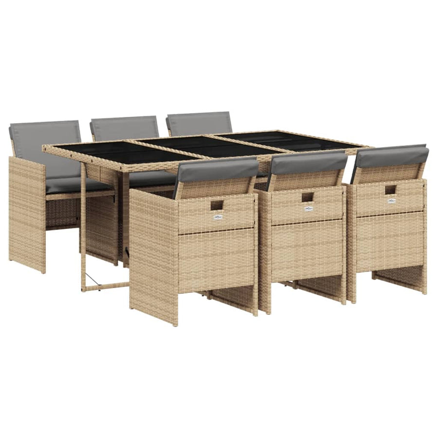 -Delige Tuinset Met Kussens Poly Rattan 7 Gemengd beige Glas
