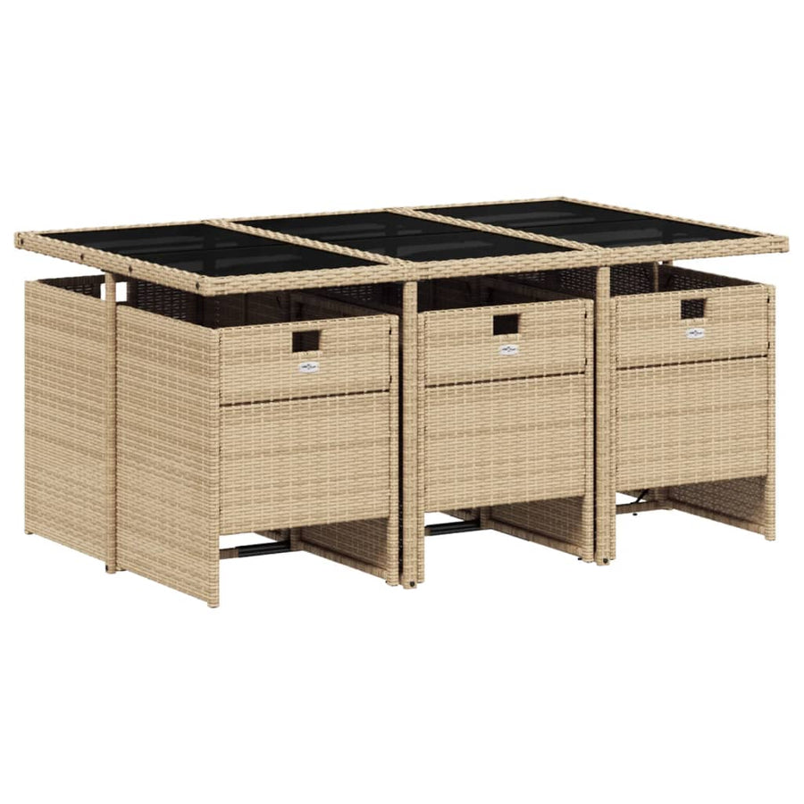 -Delige Tuinset Met Kussens Poly Rattan 7 Gemengd beige Glas
