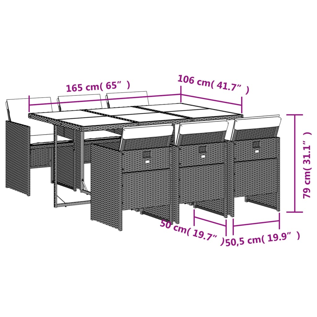 -Delige Tuinset Met Kussens Poly Rattan 7 Gemengd beige Glas