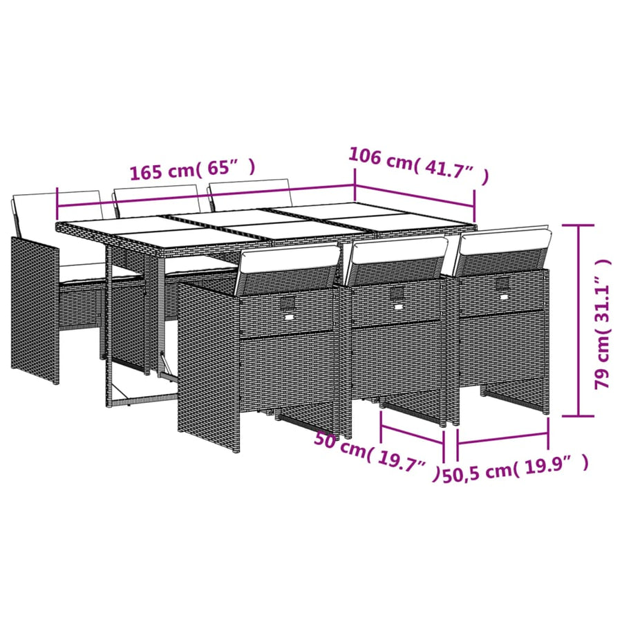 -Delige Tuinset Met Kussens Poly Rattan 7 Gemengd beige Glas