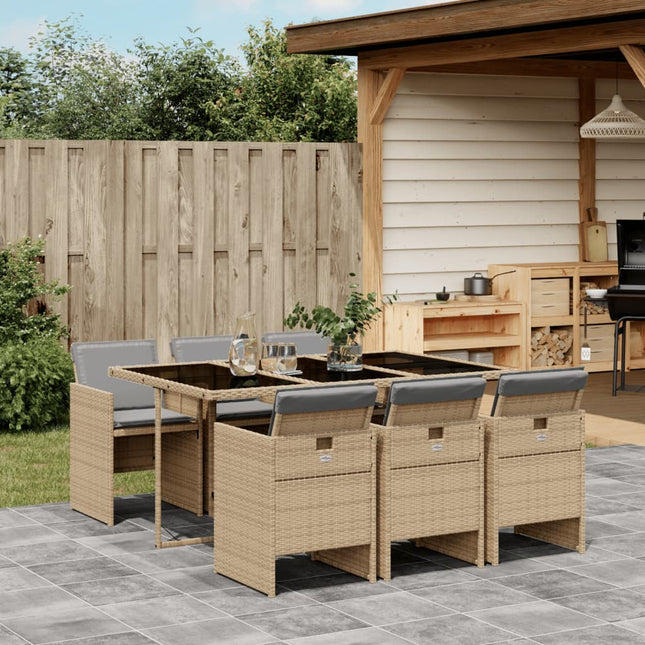 -Delige Tuinset Met Kussens Poly Rattan 7 Gemengd beige Glas