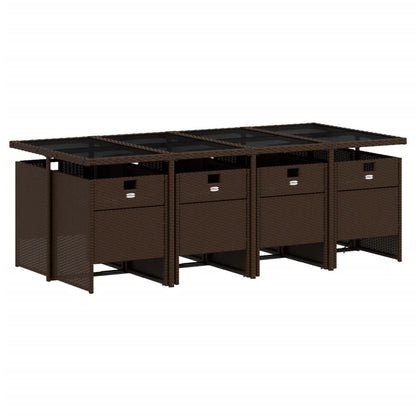 9-delige Tuinset met kussens poly rattan bruin
