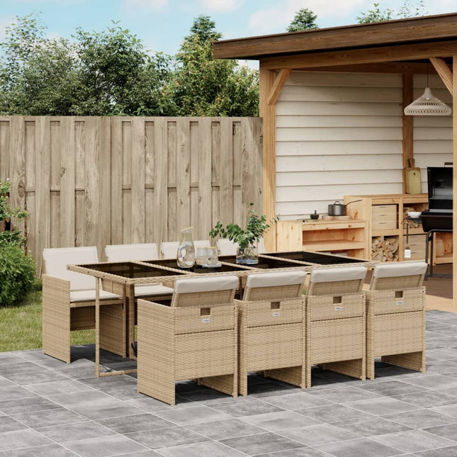 9-delige Tuinset met kussens poly rattan beige