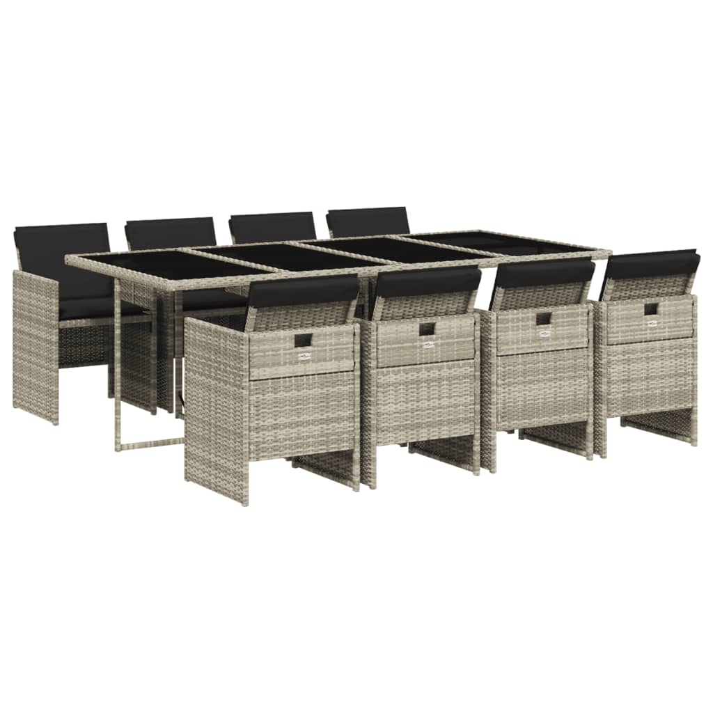 -Delige Tuinset Met Kussens Poly Rattan Lichtgrijs Glas 9