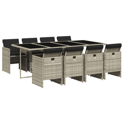 -Delige Tuinset Met Kussens Poly Rattan Lichtgrijs Glas 9