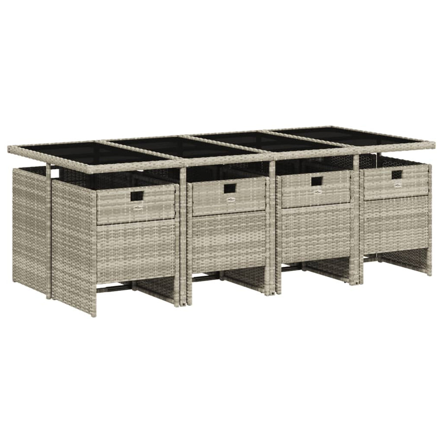 -Delige Tuinset Met Kussens Poly Rattan Lichtgrijs Glas 9