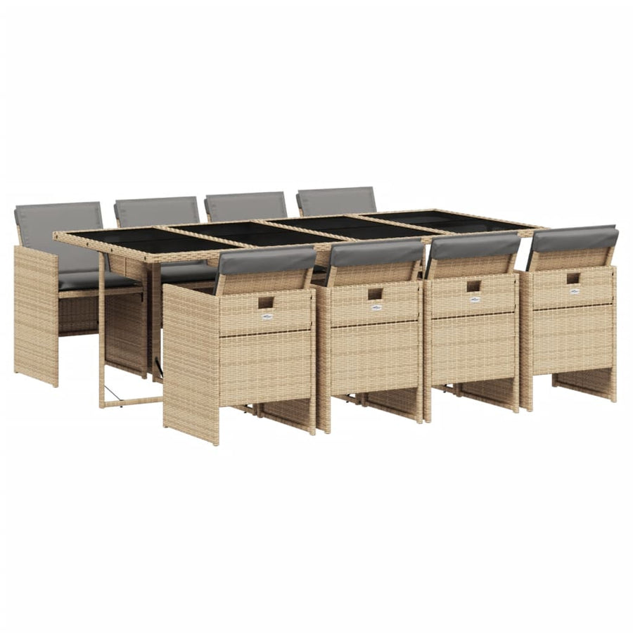 -Delige Tuinset Met Kussens Poly Rattan 9 Gemengd beige Glas