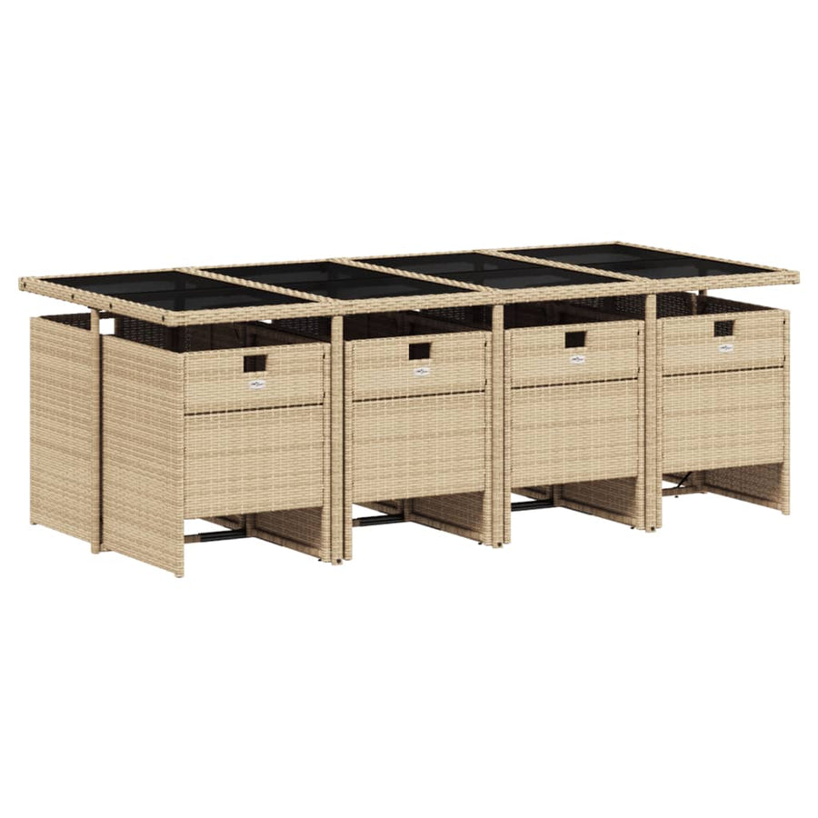-Delige Tuinset Met Kussens Poly Rattan 9 Gemengd beige Glas