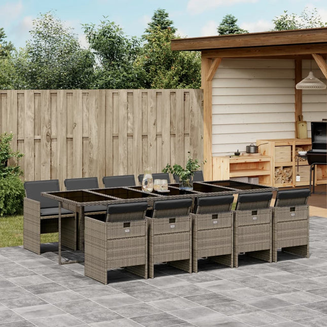 11-delige Tuinset met kussens poly rattan grijs