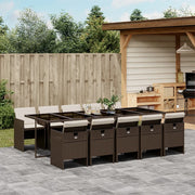 Tuinset 11-delig poly rattan bruin met kussens