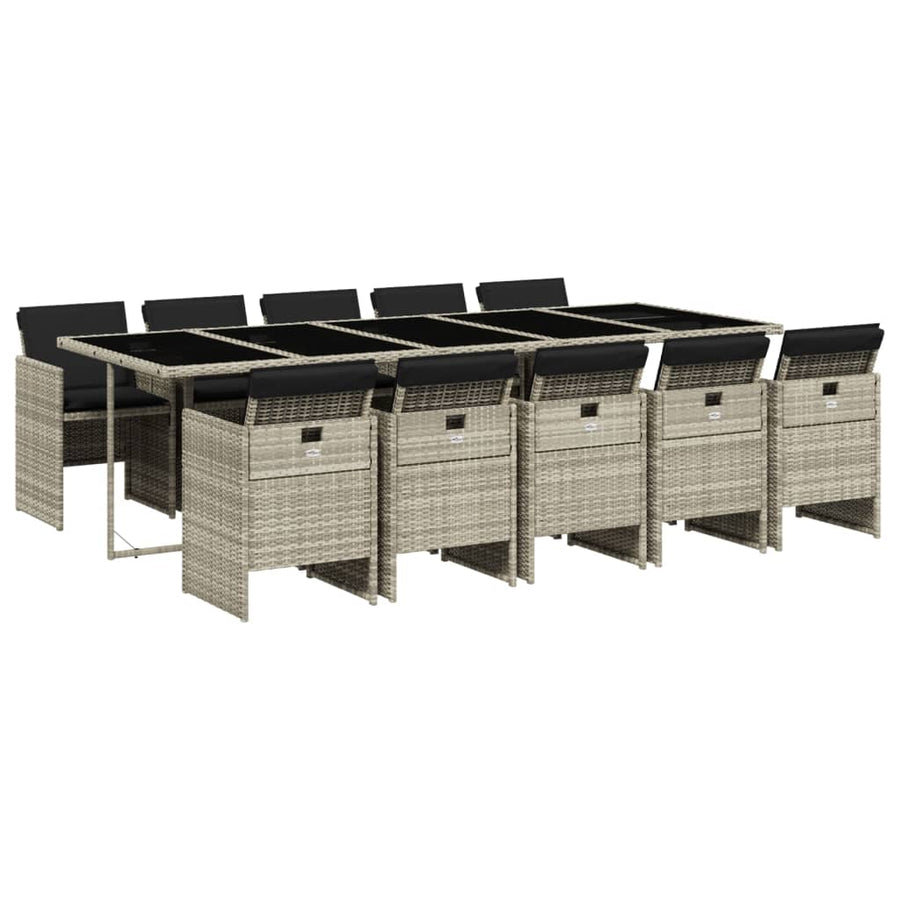 -Delige Tuinset Met Kussens Poly Rattan Lichtgrijs Glas 11