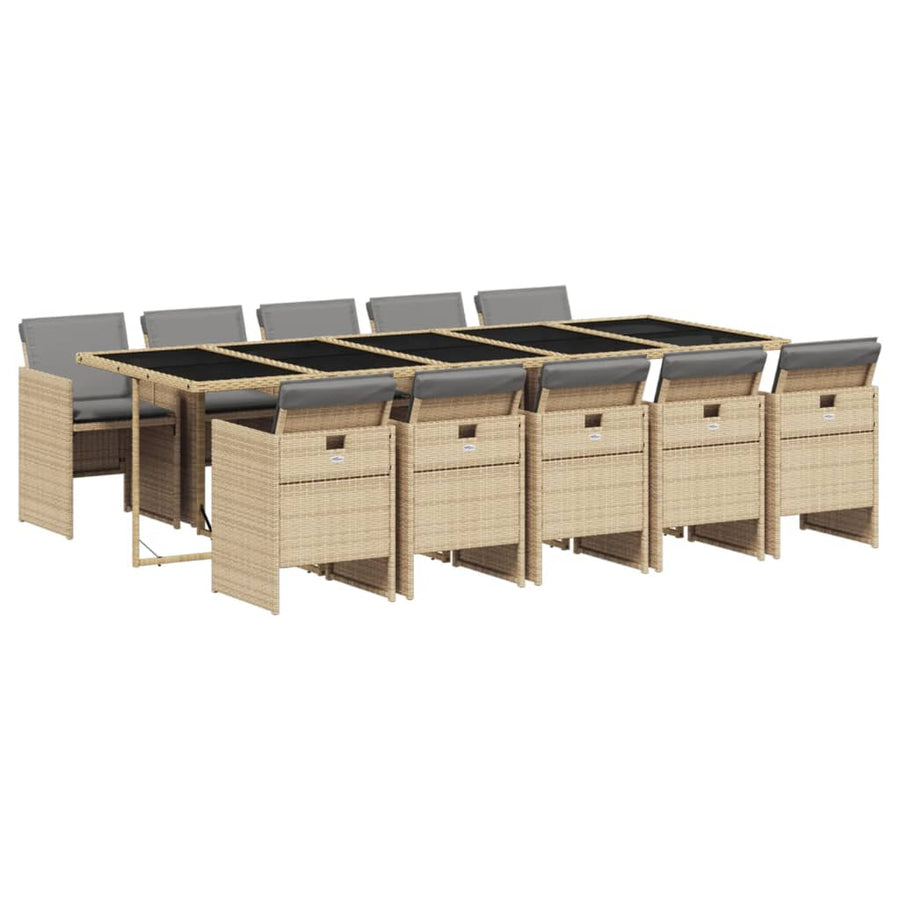 -Delige Tuinset Met Kussens Poly Rattan 11 Gemengd beige Glas