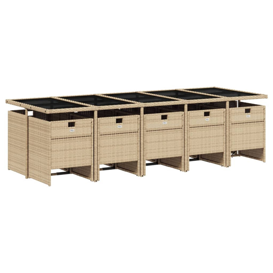 -Delige Tuinset Met Kussens Poly Rattan 11 Gemengd beige Glas