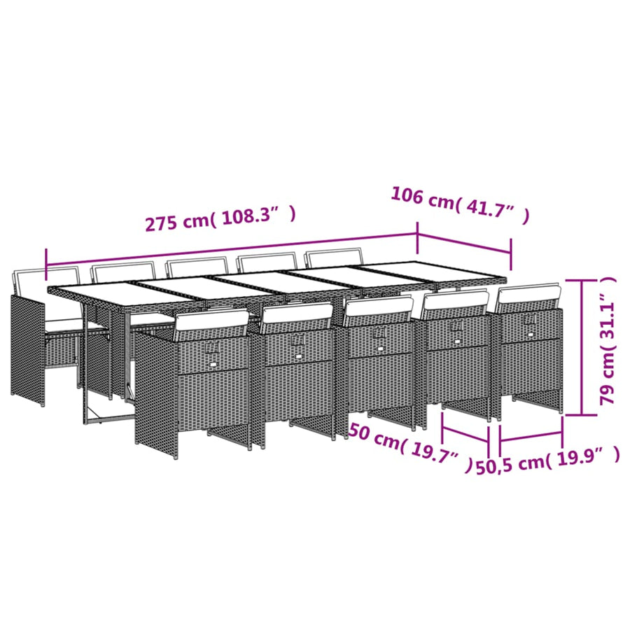 -Delige Tuinset Met Kussens Poly Rattan 11 Gemengd beige Glas