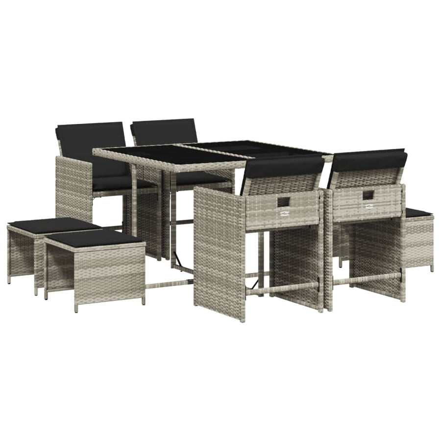 -Delige Tuinset Met Kussens Poly Rattan Lichtgrijs Glas 9