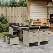 Tuinset 9-delig poly rattan lichtgrijs