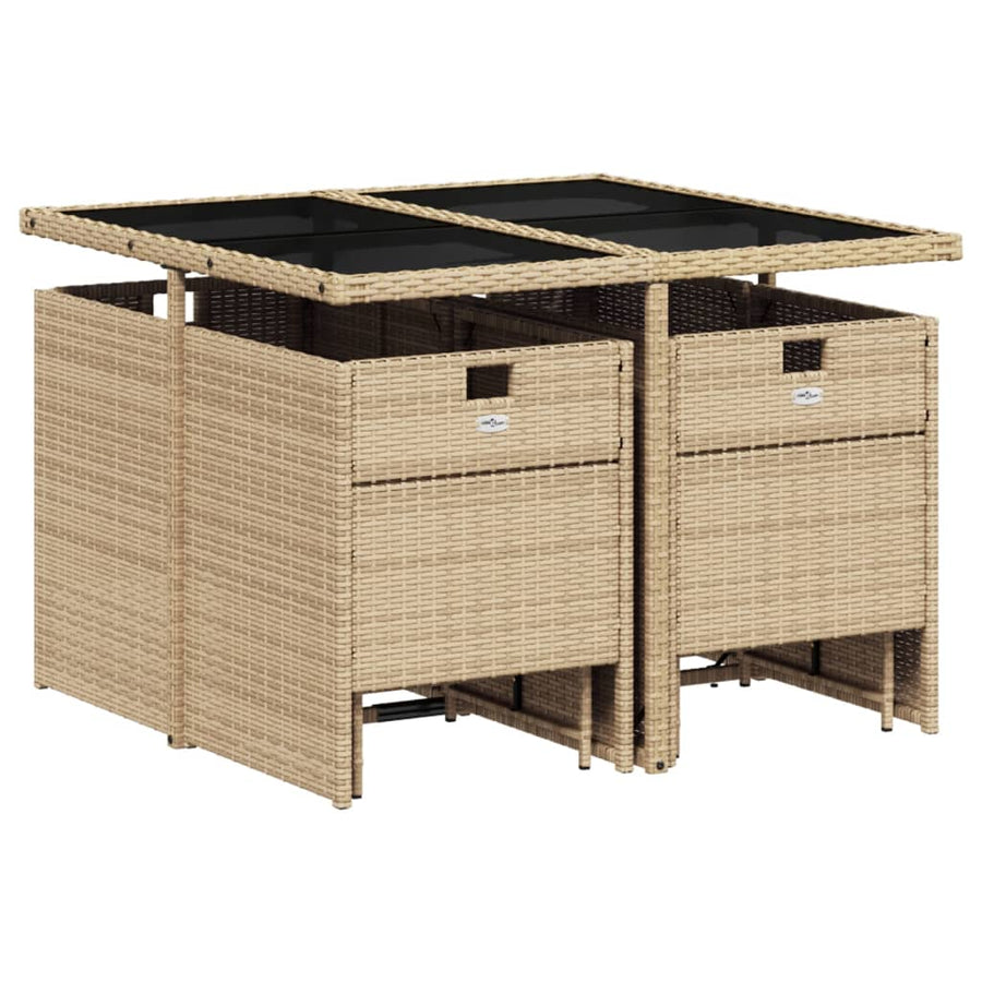 9-Delige Tuinset Met Kussens Poly Rattan 8 Gemengd beige Glas