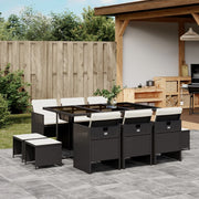 Tuinset 11-delig poly rattan zwart met kussens