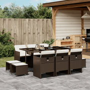 Tuinset 11-delig poly rattan bruin met kussens