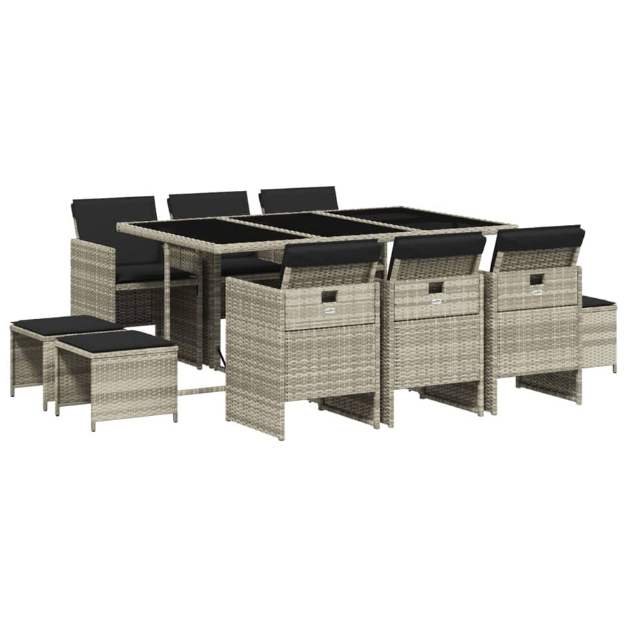 -Delige Tuinset Met Kussens Poly Rattan Lichtgrijs Glas 11
