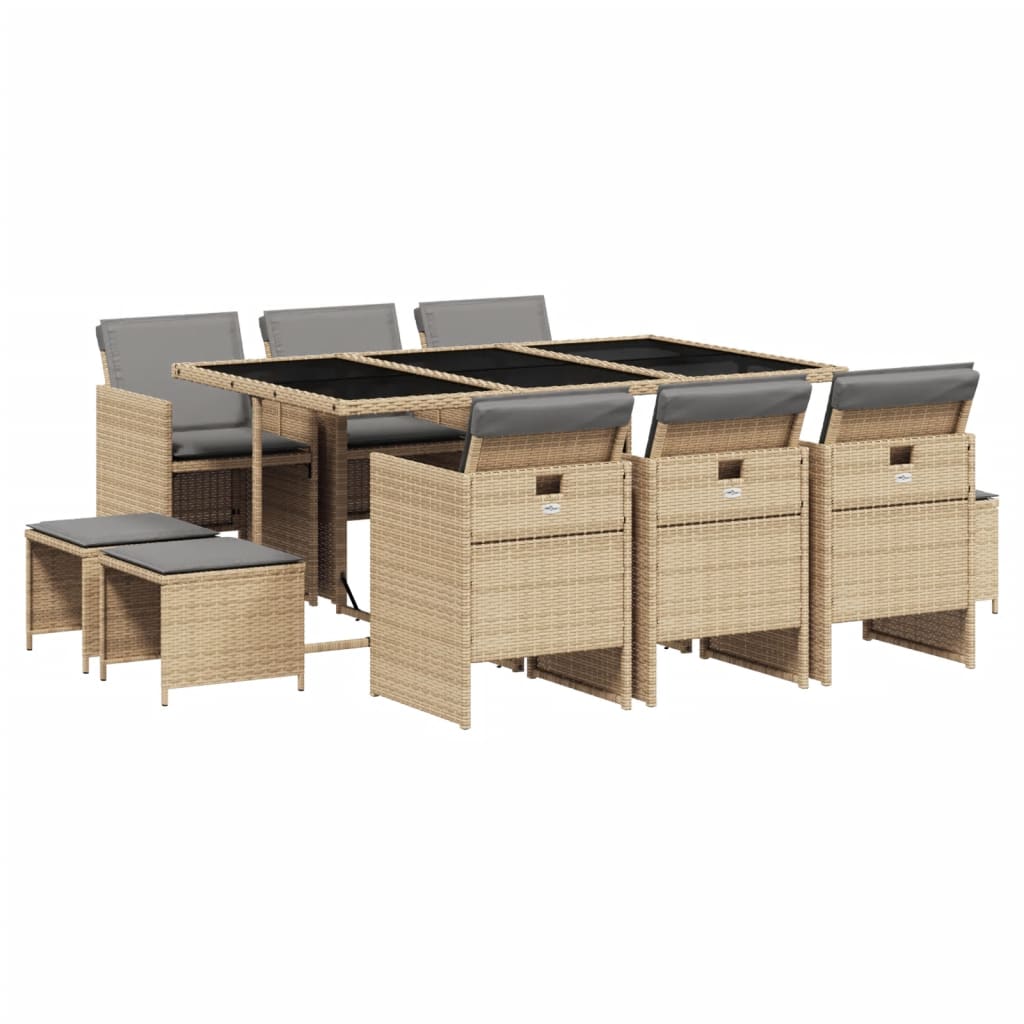 -Delige Tuinset Met Kussens Poly Rattan 11 Gemengd beige Glas