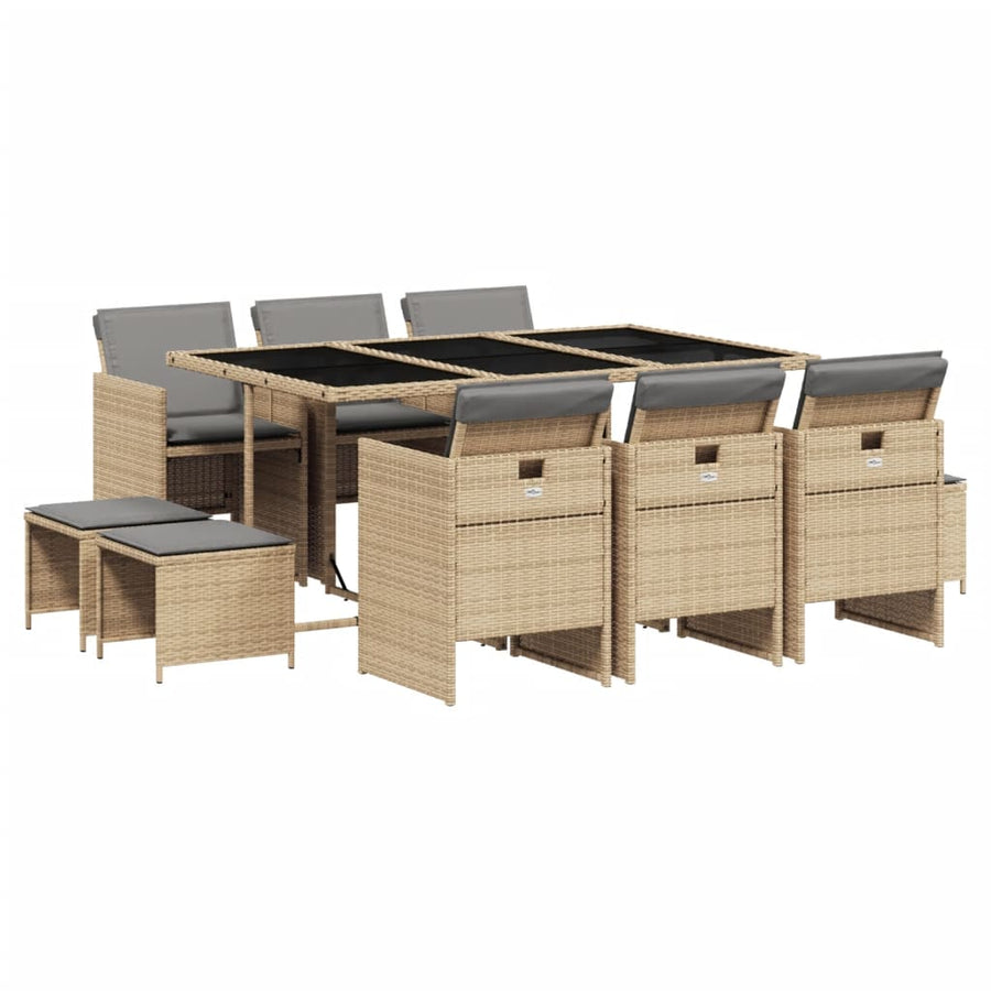 -Delige Tuinset Met Kussens Poly Rattan 11 Gemengd beige Glas