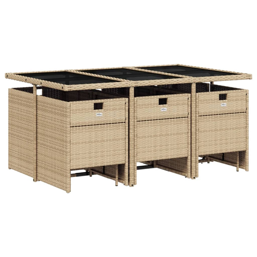 -Delige Tuinset Met Kussens Poly Rattan 11 Gemengd beige Glas