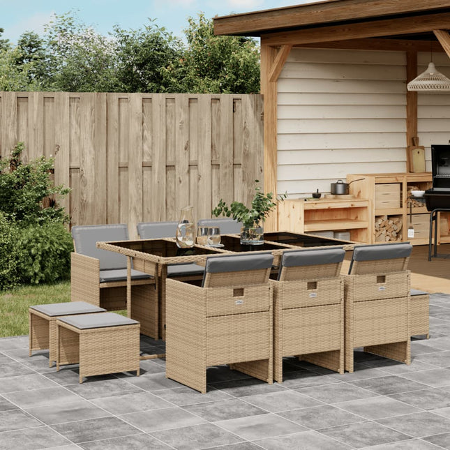 -Delige Tuinset Met Kussens Poly Rattan 11 Gemengd beige Glas