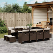 Tuinset 13-delig poly rattan bruin met kussens