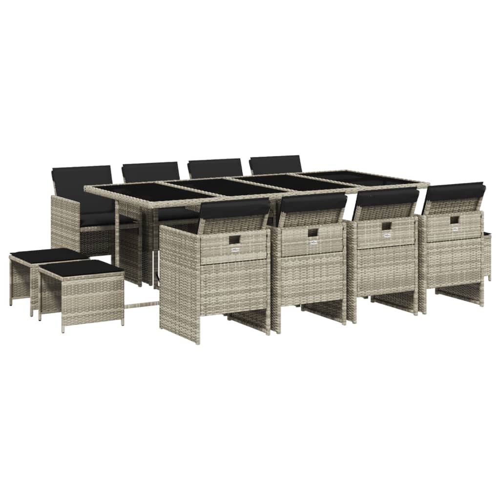 -Delige Tuinset Met Kussens Poly Rattan Lichtgrijs Glas 13