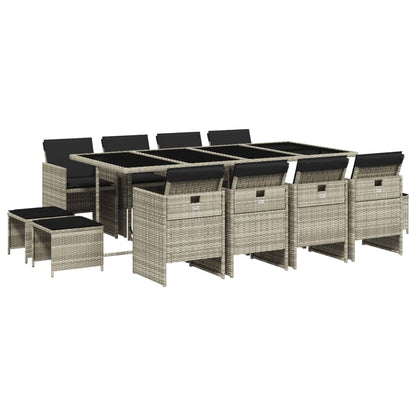 -Delige Tuinset Met Kussens Poly Rattan Lichtgrijs Glas 13