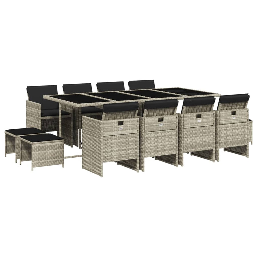 -Delige Tuinset Met Kussens Poly Rattan Lichtgrijs Glas 13