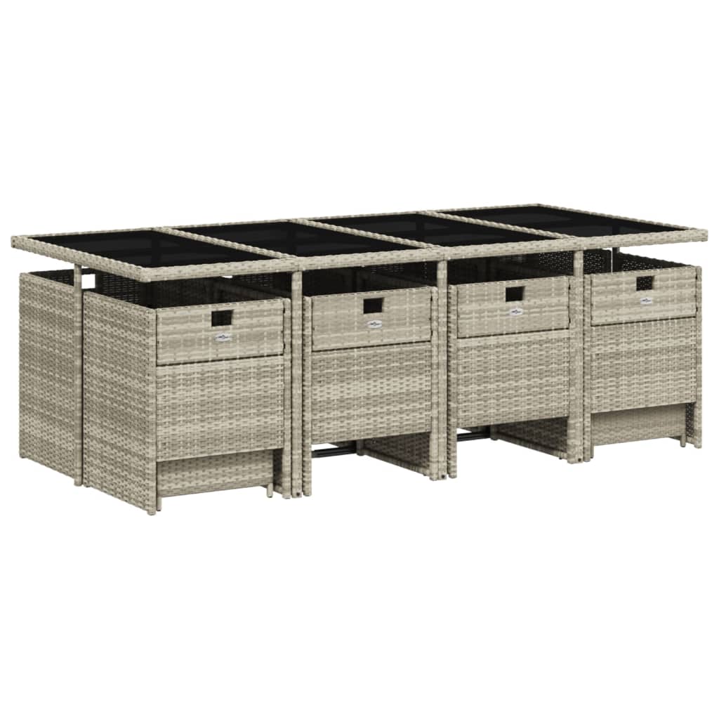 -Delige Tuinset Met Kussens Poly Rattan Lichtgrijs Glas 13