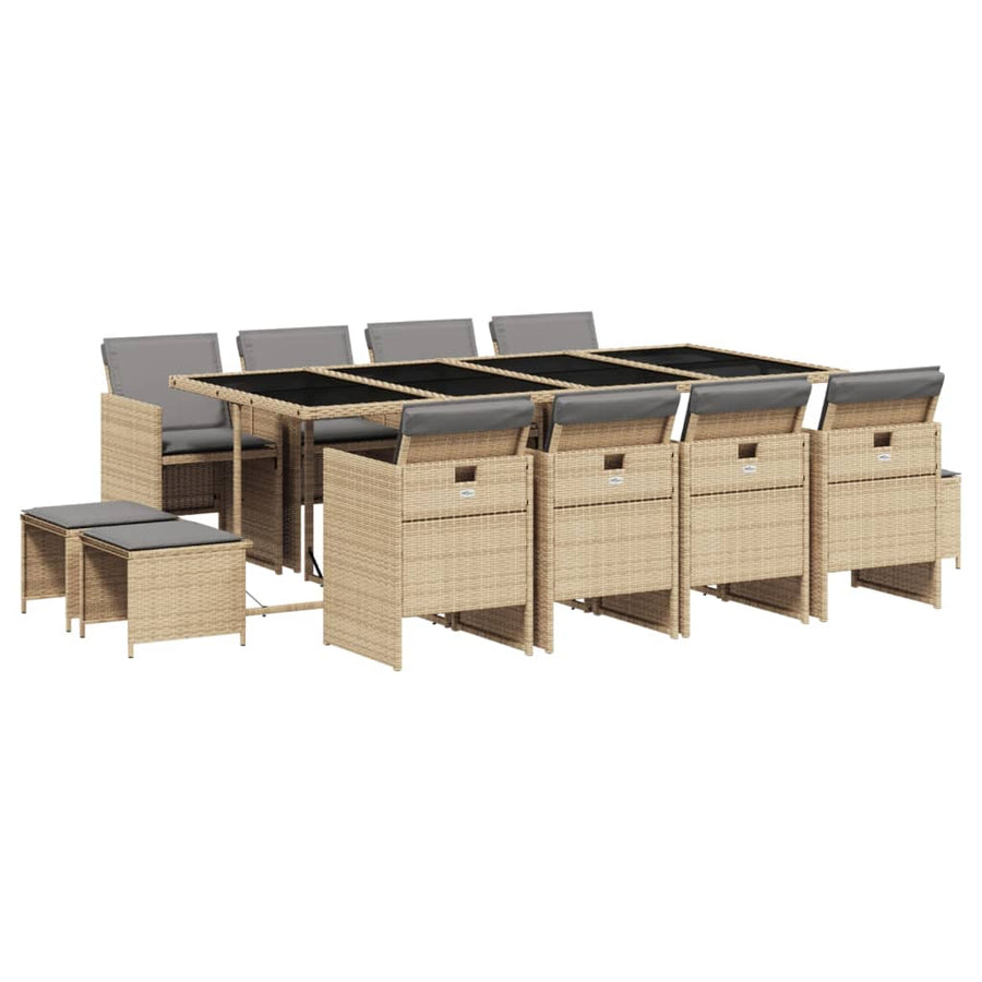 -Delige Tuinset Met Kussens Poly Rattan 13 Gemengd beige Glas