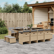 Tuinset 13-delig poly rattan gemengd beige met kussens