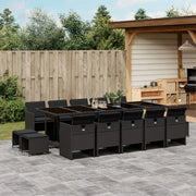 Tuinset 15-delig poly rattan zwart met kussens