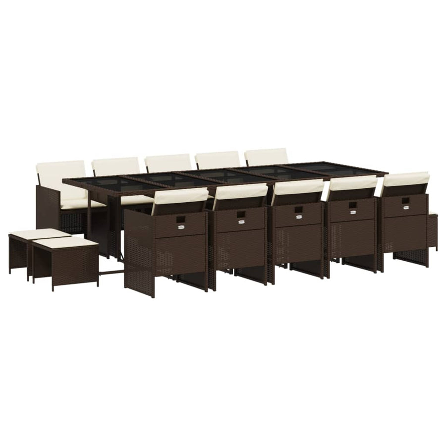 15-delige Tuinset met kussens poly rattan bruin