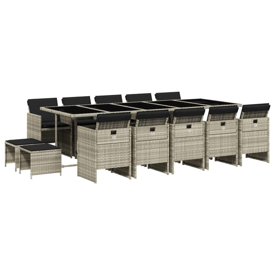-Delige Tuinset Met Kussens Poly Rattan Lichtgrijs Glas 15