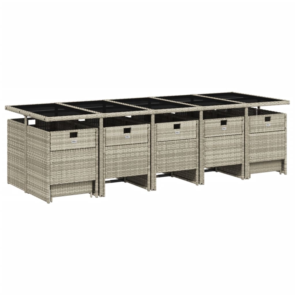 -Delige Tuinset Met Kussens Poly Rattan Lichtgrijs Glas 15
