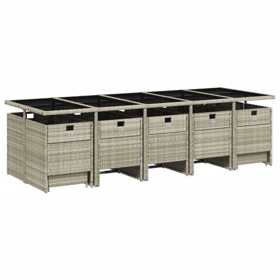 -Delige Tuinset Met Kussens Poly Rattan Lichtgrijs Glas 15